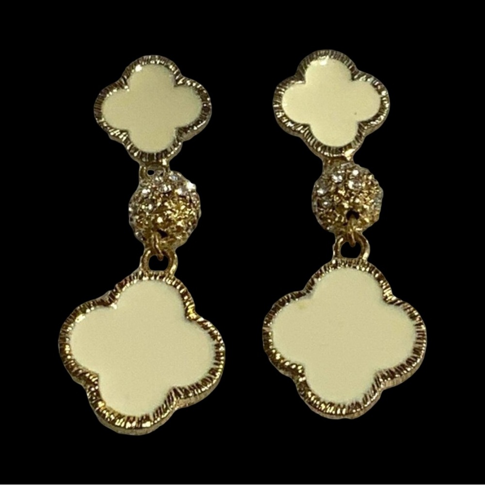 Clover Shaped Drop Earrings With Crystal Ball Accents